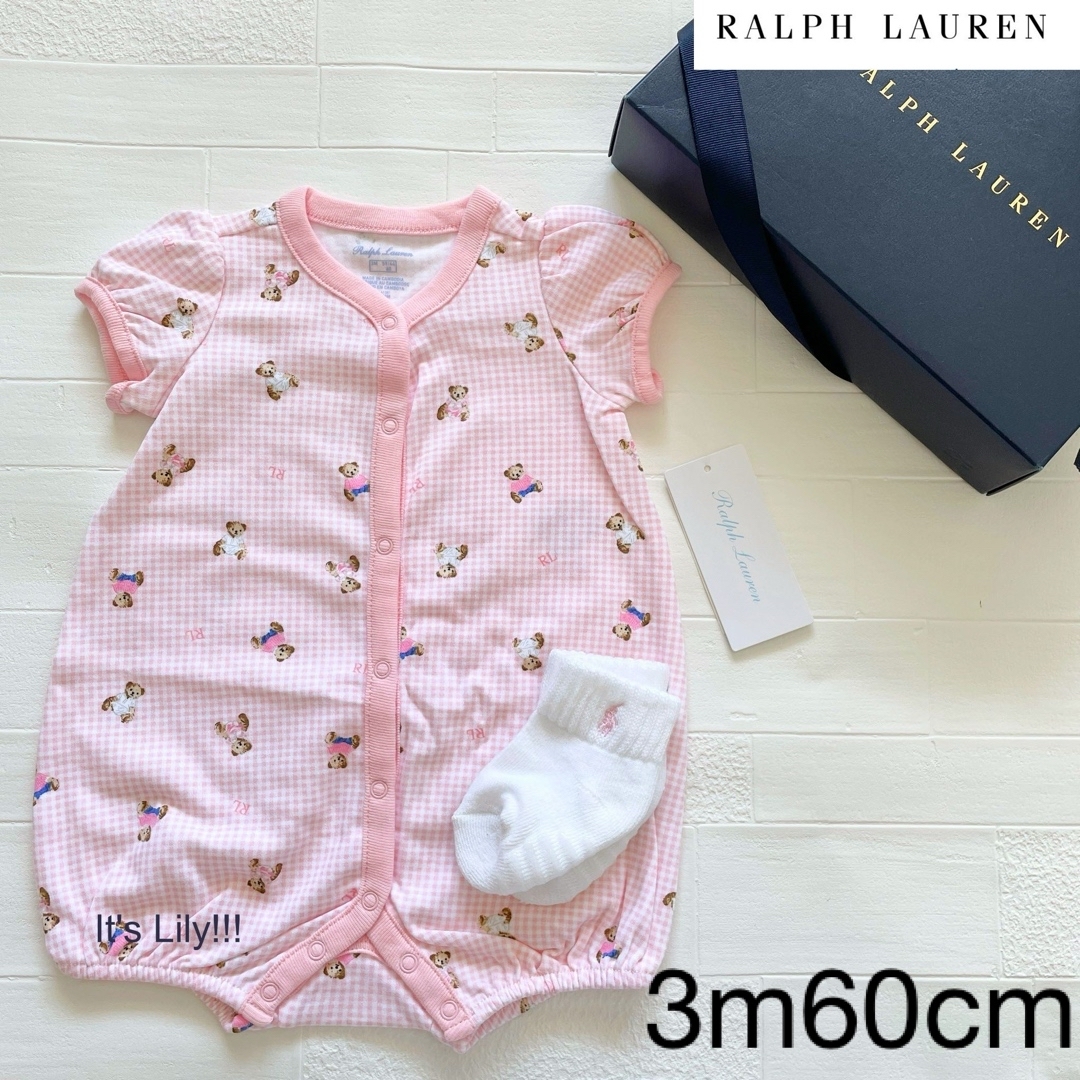 Ralph Lauren(ラルフローレン)の3m60cm 新作　ラルフローレン　半袖　ロンパース　前開き　ベア　チェック キッズ/ベビー/マタニティのベビー服(~85cm)(ロンパース)の商品写真