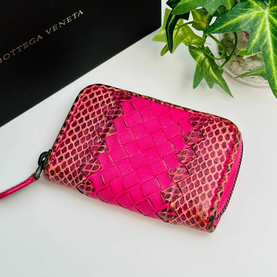 Bottega Veneta(ボッテガヴェネタ)のボッテガヴェネタ　コインケース　イントレチャート　パイソン　ピンク レディースのファッション小物(コインケース)の商品写真