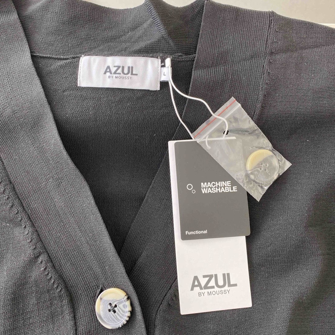AZUL by moussy(アズールバイマウジー)のAZUL レディースカーディガン　ブラック　Lサイズ　新品 レディースのトップス(カーディガン)の商品写真