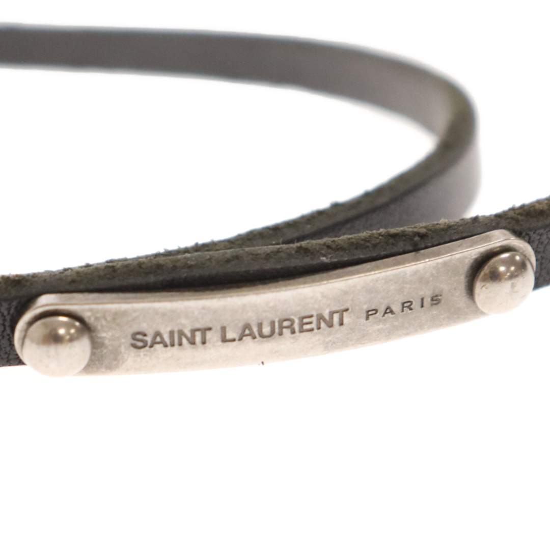 Saint Laurent(サンローラン)のSAINT LAURENT PARIS サンローランパリ ダブルラップIDブレスレット レザー ブラック メンズのアクセサリー(ブレスレット)の商品写真