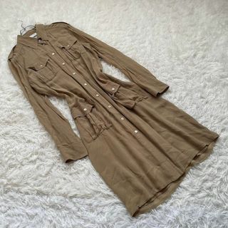 マックスマーラ(Max Mara)のMax Mara (40) シルク 総柄 ロング シャツワンピース ブラウン(ロングワンピース/マキシワンピース)