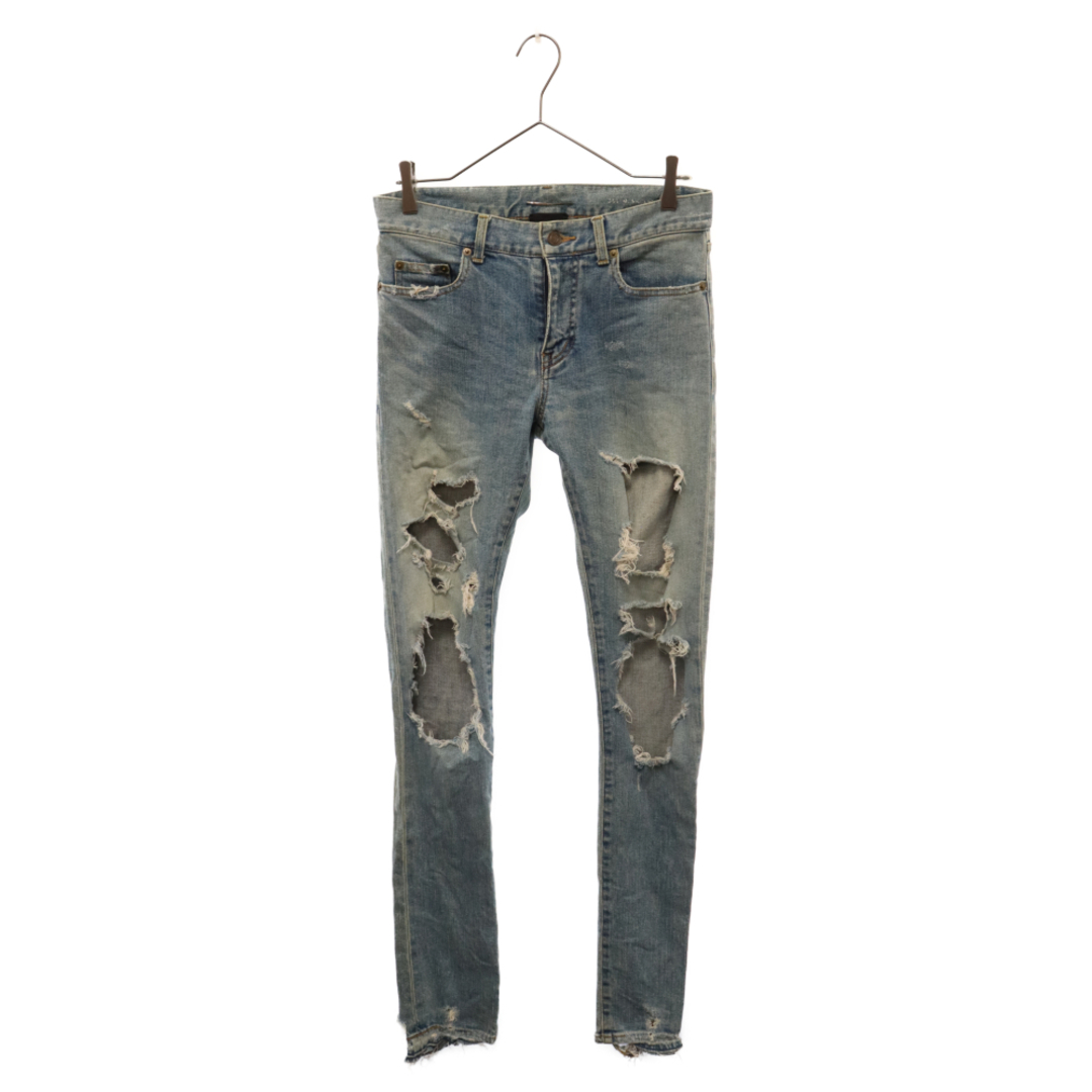 235センチ股下SAINT LAURENT PARIS サンローランパリ 15AW Destroy Crash Damage Jeans 391659 Y9151 デストロイクラッシュ加工ジーンズ スキニーデニムパンツ インディゴ