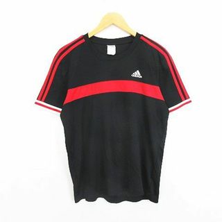 アディダス(adidas)のアディダス Tシャツ 半袖 クルーネック ライン ロゴ L ブラック×レッド(その他)