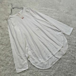 ユニクロ(UNIQLO)のUNIQLO ユニクロ (L) コットン ロングTシャツ ホワイト 無地(シャツ/ブラウス(長袖/七分))