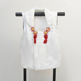 【正絹】 絹100％ 女の子 七五三 3歳 被布コート 単品 白 無地(和服/着物)