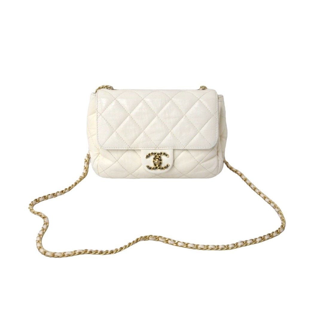 CHANEL(シャネル)のCHANEL シャネル マトラッセ チェーン ショルダーバッグ ラムスキン ホワイト ゴールド金具 ココマーク 斜め掛け 中古 59318 レディースのバッグ(ハンドバッグ)の商品写真