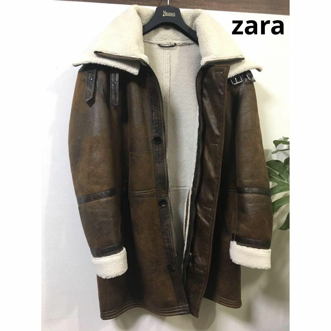 zara 】フェイクムートンロングコートLの通販 by みなみ｜ラクマ