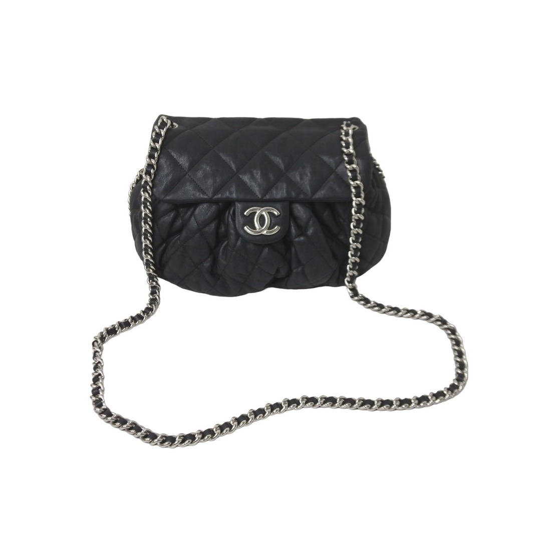 CHANEL シャネル ショルダーバッグ マトラッセ チェーンアラウンド 18番台 ブラック ラムスキン シルバー金具 美品  59331マグネット式内側