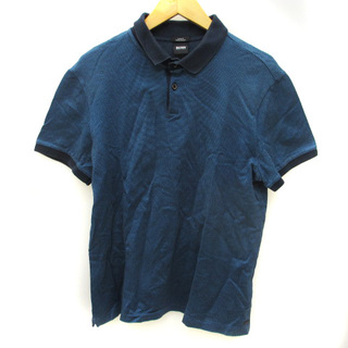 ヒューゴボス(HUGO BOSS)のヒューゴボス ポロシャツ 半袖 コットン ワンポイント ロゴプレート 青 M(ポロシャツ)