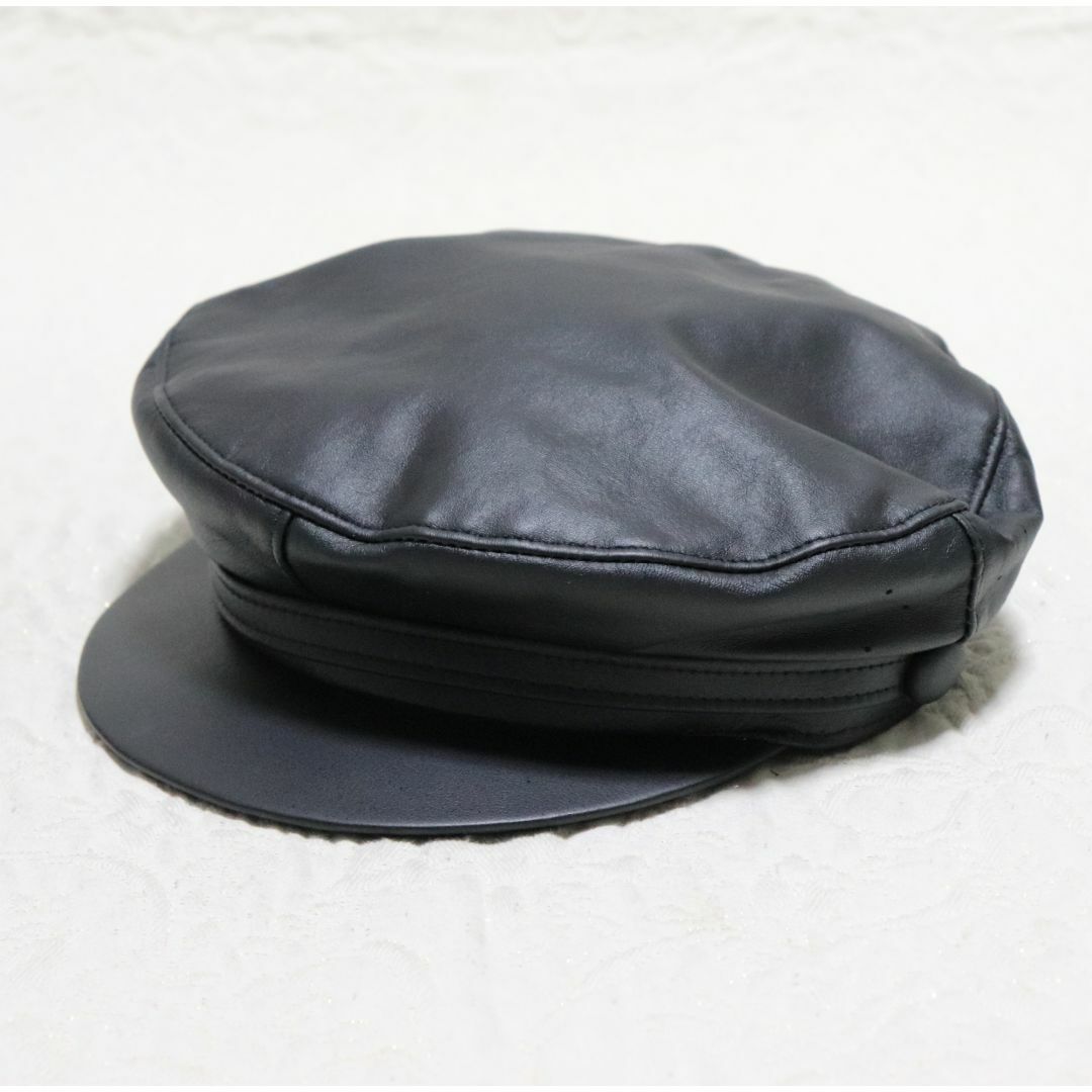 新品【トーキョーハット】羊革 シープレザー マリンキャップ 黒 M 調節可能 メンズの帽子(キャップ)の商品写真