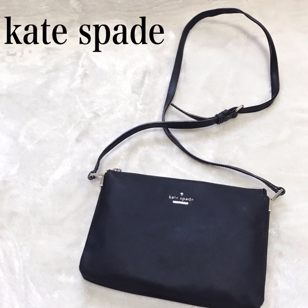 みららショップバッグkate spade ナイロン レザー ロゴ ショルダーバッグ ポシェット 黒