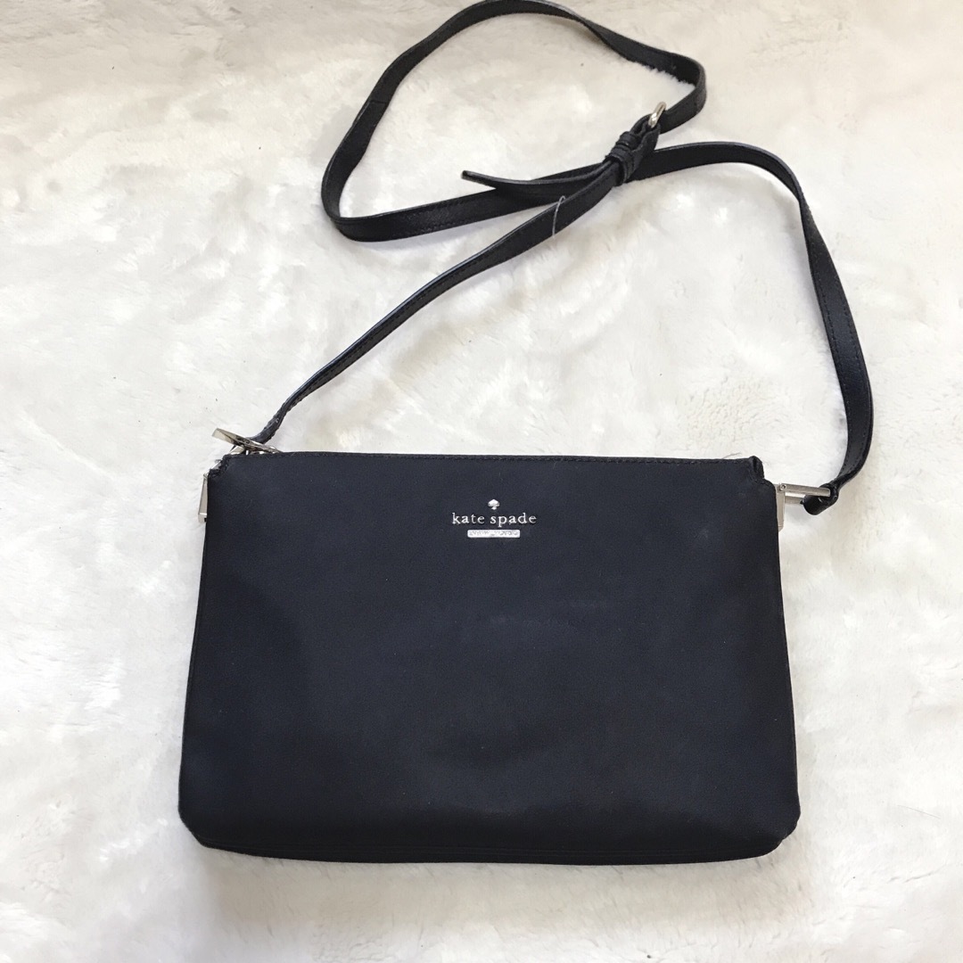 みららショップバッグkate spade ナイロン レザー ロゴ ショルダーバッグ ポシェット 黒