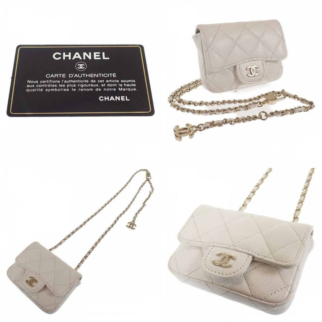 CHANEL(シャネル)の【中古】【Aランク】CHANEL シャネル チェーンベルトバッグ ショルダー ポシェット AP1952 Y33352 10601 キャビアスキン ホワイト レディース【ISEYA】 レディースのバッグ(メッセンジャーバッグ)の商品写真