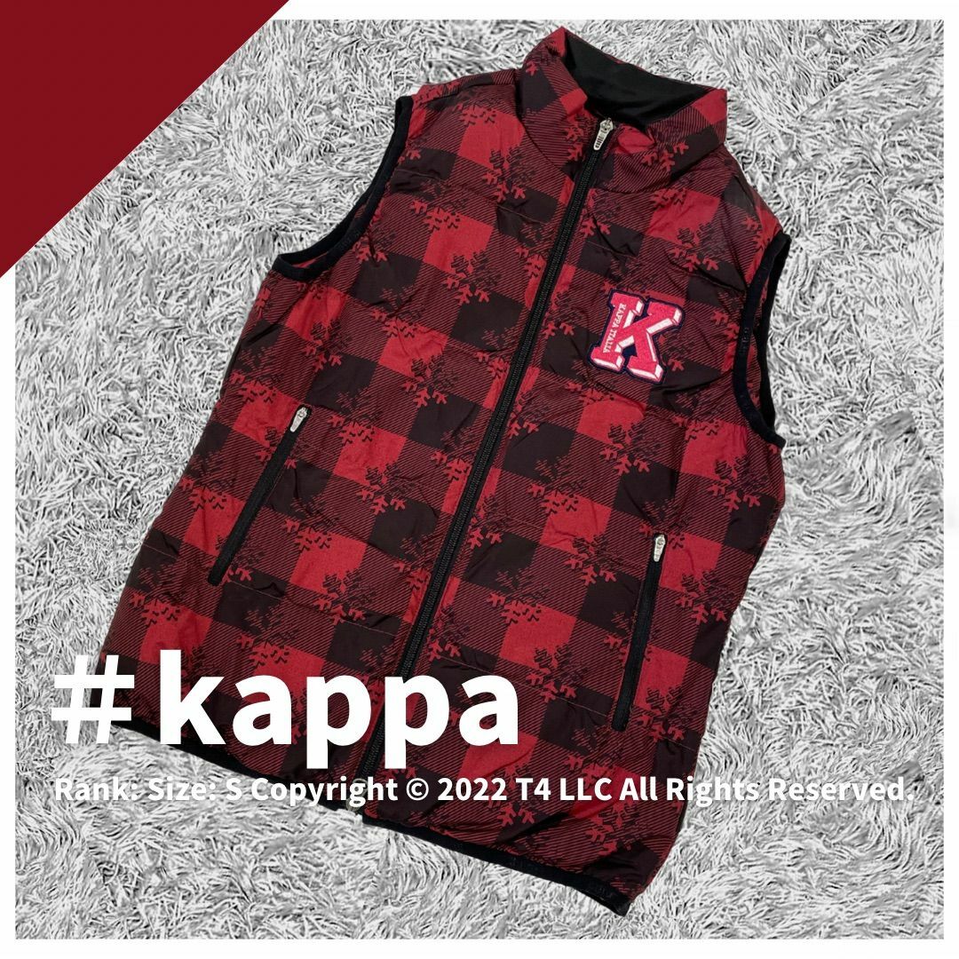 Kappa(カッパ)のkappa レディース ダウンベスト チェック 雪の結晶 赤  ✓1784 レディースのジャケット/アウター(ダウンベスト)の商品写真