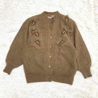 ナチュラルヴィンテージ(natuRAL vintage)のニットカーディガン 刺繍 ウール アンゴラ M レトロ感(カーディガン)