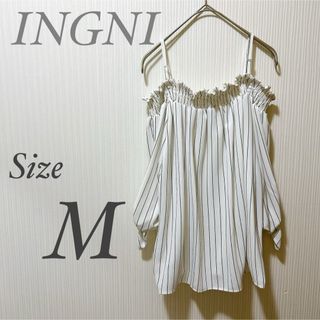 イング(INGNI)のINGNIイング オフショルダー ストライプ リボン 肩出し華奢見せ シャツ(シャツ/ブラウス(長袖/七分))