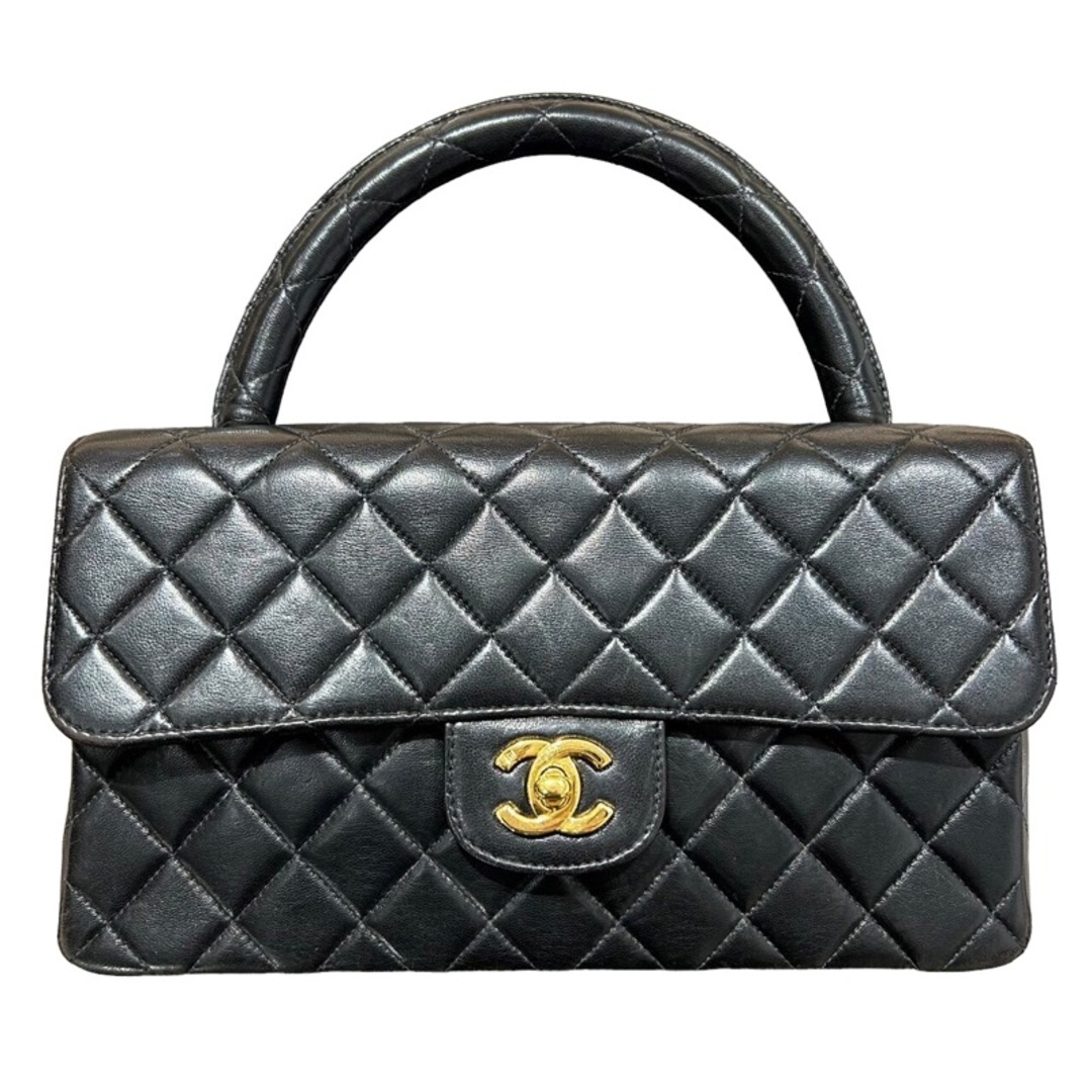 約6cm開閉式シャネル CHANEL トップハンドルバッグ ブラック/GD金具 ラムスキン レディース ハンドバッグ