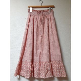 ユニクロ(UNIQLO)のユニクロ♡ロングスカートM　オレンジ🧡ウエストリボン🎀　裾フリル　春夏(ロングスカート)