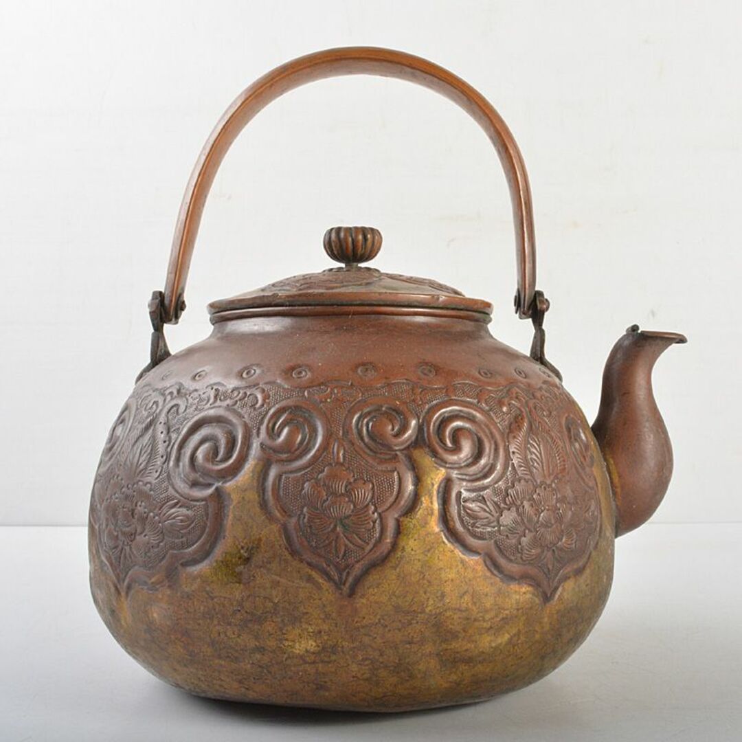 煎茶道具 銅製鎚起 花文 湯沸し 水次 薬缶 M R6809 金属工芸 煎茶道具 銅製鎚起 花文 湯沸し 水次 薬缶 M R6809 金属工芸