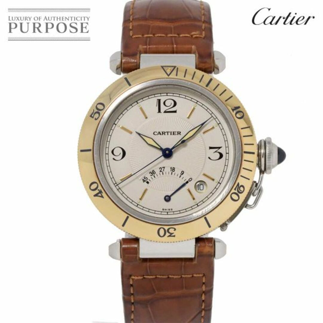 カルティエ Cartier パシャ 38mm コンビ W3101255 メンズ 腕時計 デイト アイボリー 文字盤 パワーリザーブ K18YG 自動巻き Pasha VLP 90219478ムーブメントオートマ