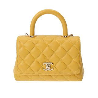 シャネル(CHANEL)のシャネル マトラッセ トップハンドル XXS 2WAY ハンドバッグ 黄色(ハンドバッグ)