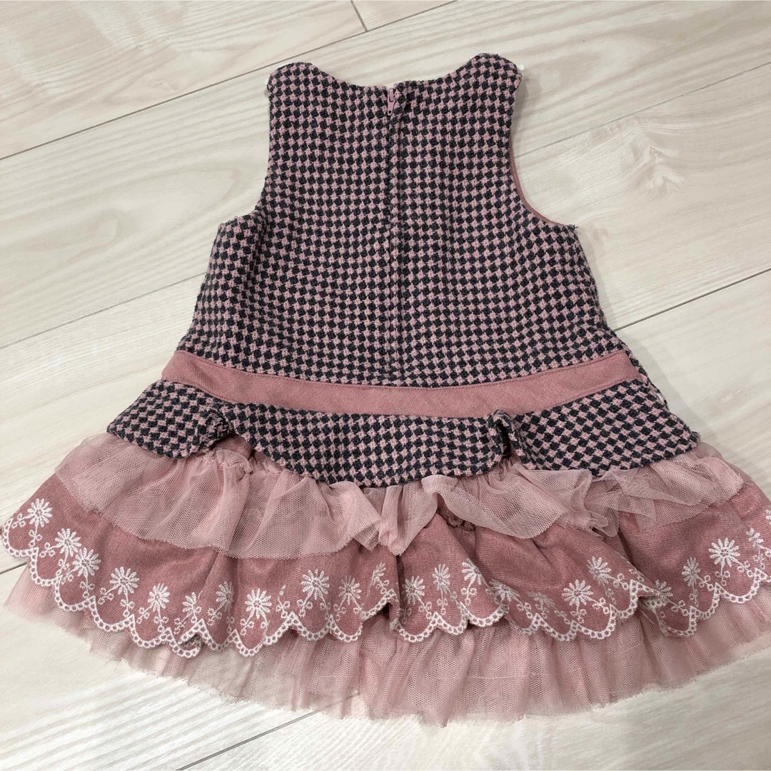 Souris(スーリー)のスーリー　千鳥柄チュールワンピース  90cmピンク色 キッズ/ベビー/マタニティのキッズ服女の子用(90cm~)(ワンピース)の商品写真