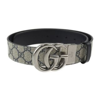 グッチ(Gucci)のGUCCI グッチ GGマーモント  ベルト 627055 GGスプリームキャンバス レザー  ベージュ ネイビー シルバー金具 リバーシブル 75・30【本物保証】(ベルト)