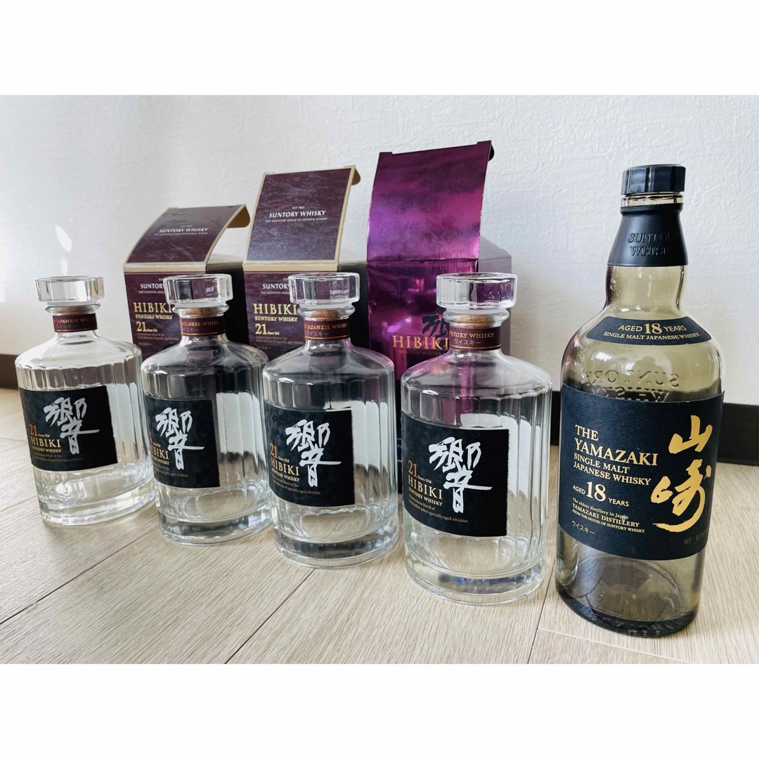 サントリー(サントリー)の響21年＋山崎18年空瓶 5本セット 食品/飲料/酒の酒(ウイスキー)の商品写真