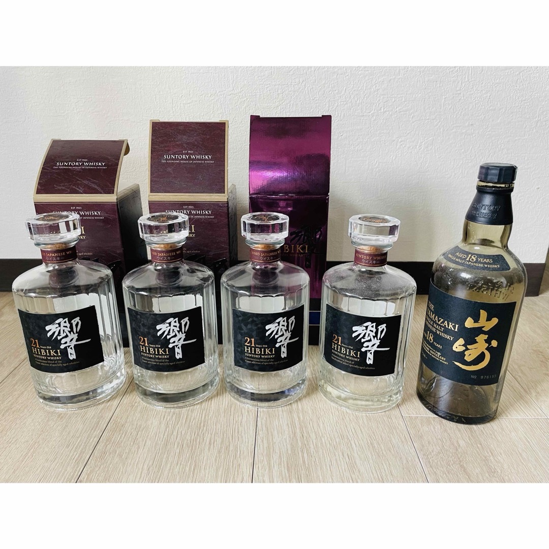 サントリー(サントリー)の響21年＋山崎18年空瓶 5本セット 食品/飲料/酒の酒(ウイスキー)の商品写真