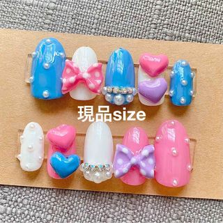 現品 ネイルチップ ディズニー パルパルーザ パール リボン ドット ハンドメイドのアクセサリー(ネイルチップ)の商品写真