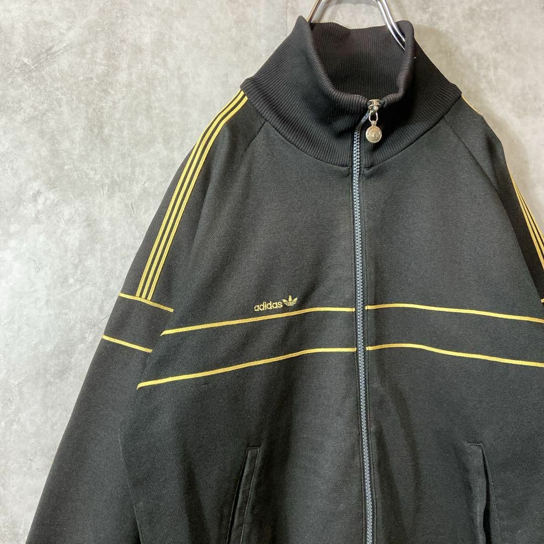 【デサント製、ゴールド】adidasトラックジャケットジャージ90s黒長袖古着屋CStc