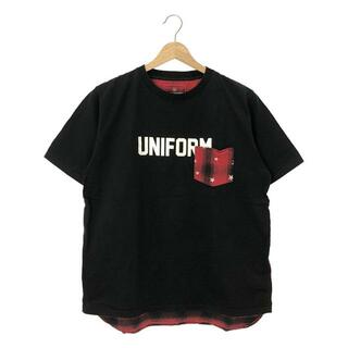 ユニフォームエクスペリメント(uniform experiment)のuniform experiment / ユニフォームエクスペリメント | バックチェック 切替 ロゴプリント Tシャツ | 2 | ブラック / レッド | メンズ(Tシャツ/カットソー(半袖/袖なし))