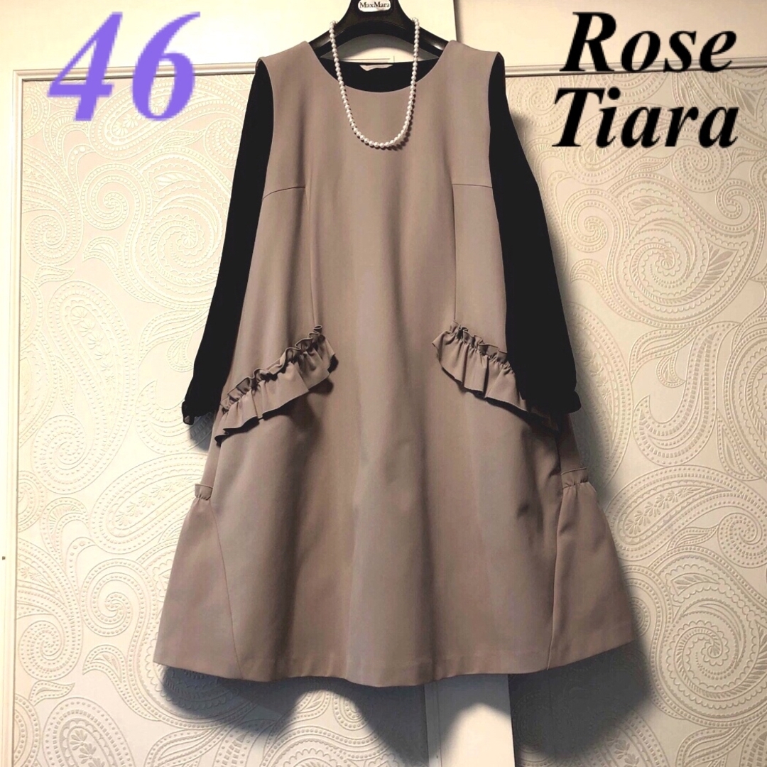 匿名配送_ローズティアラ ROSE TIARA_フリルワンピ_大きいサイズ46