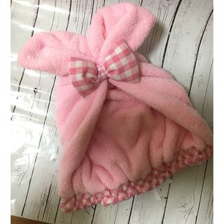 ふわふわウサ耳タオルキャップ　ピンク(外出用品)