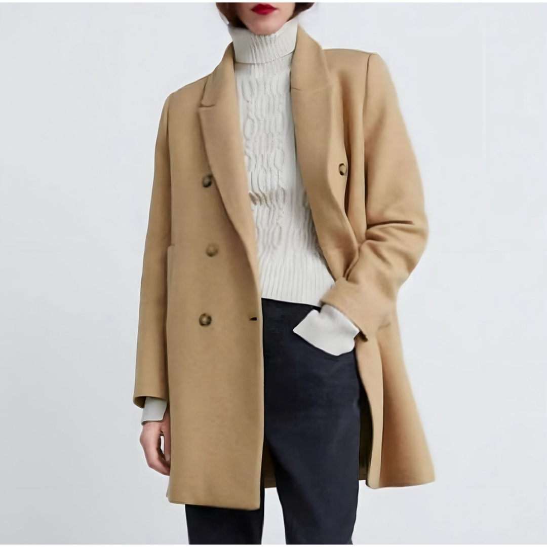 ZARA(ザラ)のZARA ザラ ボタン付きダブルコート ベージュ レディースのジャケット/アウター(ピーコート)の商品写真