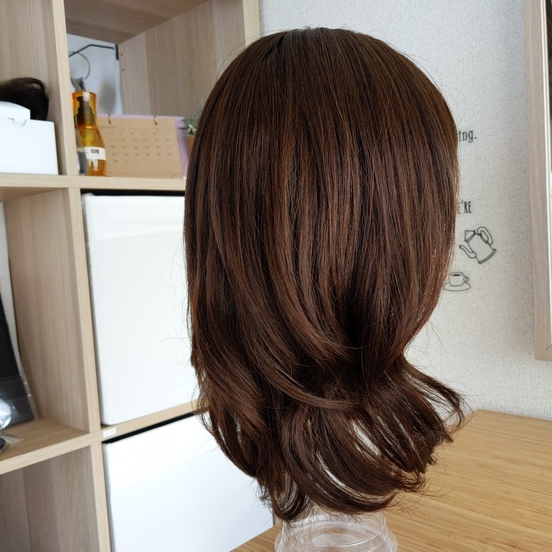 ヘアドネーション✨サラサラ人毛100%✨外ハネ　ブラウン　後れ毛・うぶ毛カット済み　人毛ウイッグ