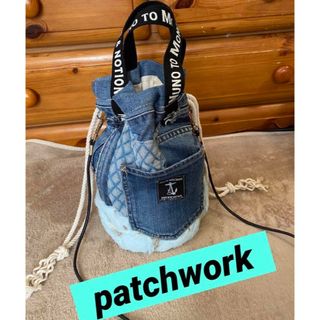 デニムリメイク ★フェザーファー✖️denim patchwork男前巾着トート(バッグ)