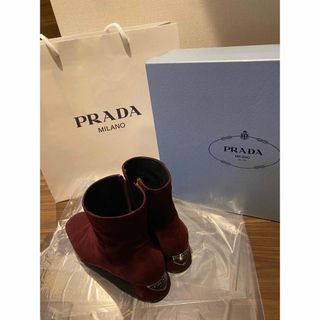 プラダ(PRADA)のプラダ  PRADA ショートブーツ ワインレッド 赤 38 24〜24.5 L(ブーツ)