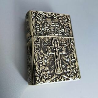HOLY BIBLE　聖書　オイルライター　フルメタル　多面彫刻　ゴールド(タバコグッズ)