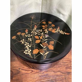 輪島塗 螺鈿金蒔絵 秋の図 茶櫃 直径33cm 取込盆煎茶道具古道具タグボート(漆芸)