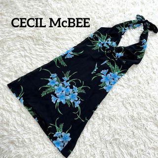 セシルマクビー(CECIL McBEE)のCECIL McBEE セシルマクビー　ワンピース　黒　花柄　ブルー(ひざ丈ワンピース)