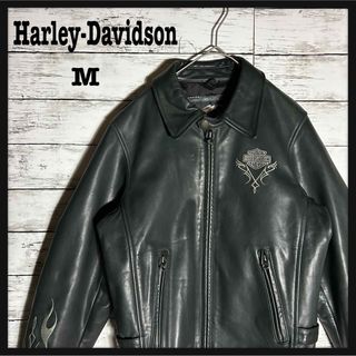 ハーレーダビッドソン(Harley Davidson)の【最高デザイン】ハーレーダビッドソン☆レザージャケット　ファイヤー刺繍　入手困難(レザージャケット)