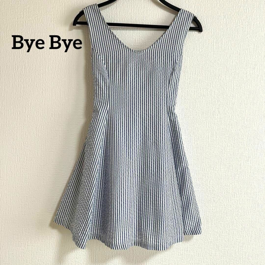 ByeBye(バイバイ)のBYE BYE ワンピース　ストライプ　ミニ　りぼん　青　ブルー　しましま レディースのワンピース(ミニワンピース)の商品写真