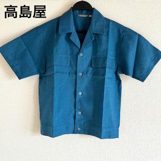 タカシマヤ(髙島屋)の希少　レア　高島屋　ブラウス　半袖　襟　ブルー　制服　昭和　レトロ(シャツ/ブラウス(半袖/袖なし))