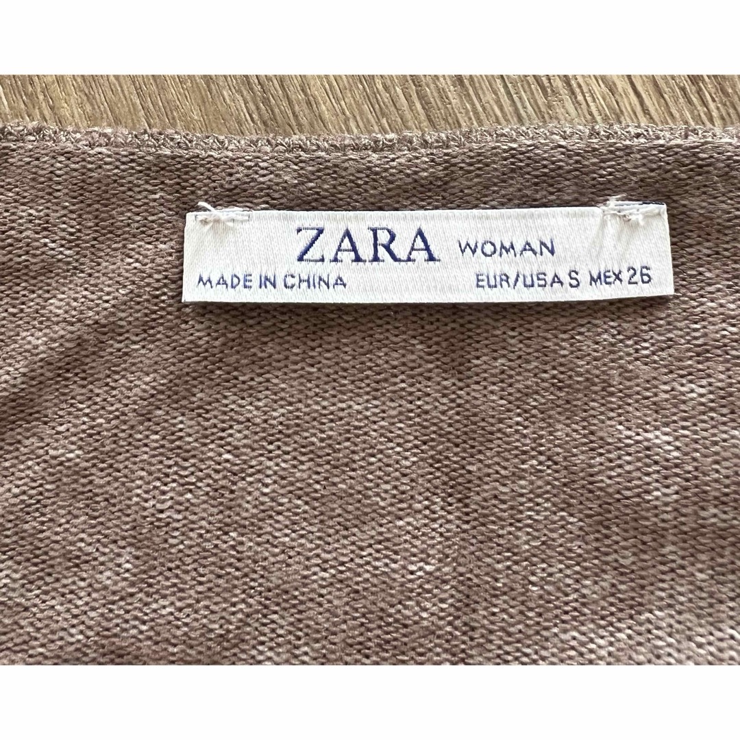 ZARA(ザラ)のZARAザラ　トップス　ニット　薄手　カットソー　茶　Ｖネック　M L S レディースのトップス(ニット/セーター)の商品写真