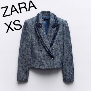 ザラ(ZARA)のクロップド丈テクスチャー入りブレザー(テーラードジャケット)