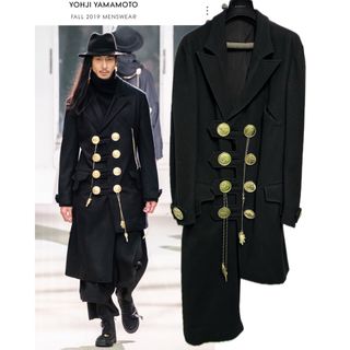 ヨウジヤマモトプールオム(Yohji Yamamoto POUR HOMME)のYohji Yamamoto 19AW LOOK38 金釦ロングコート(チェスターコート)