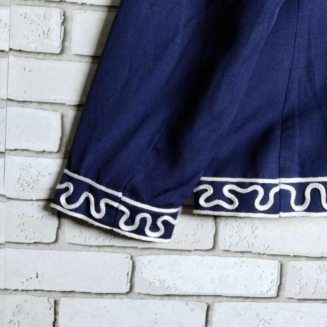 スーツ☆セットアップ　上下　ノーカラー　金ボタン　レトロ　ロープ　青　紺　白 レディースのフォーマル/ドレス(スーツ)の商品写真