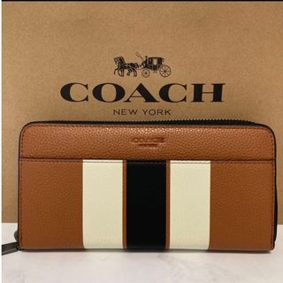 コーチ(COACH)の新品　COACH　ラウンドファスナー　長財布　ベージュ　ブラウン　小銭入れ有(財布)