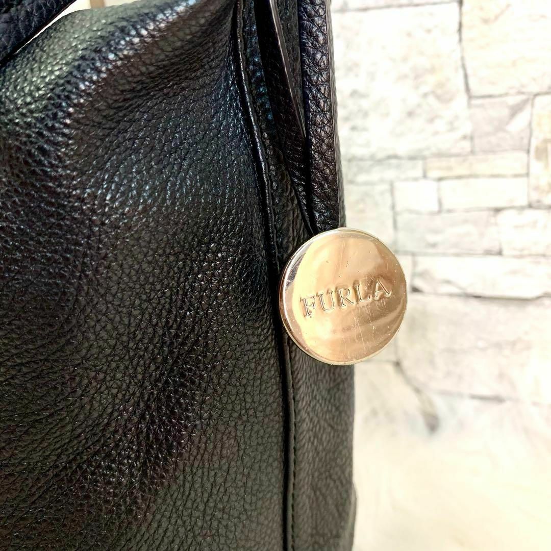 Furla(フルラ)のFURLA フルラ ワンショルダーシボ革ハンドバッグ トートバック ブラック レディースのバッグ(ハンドバッグ)の商品写真